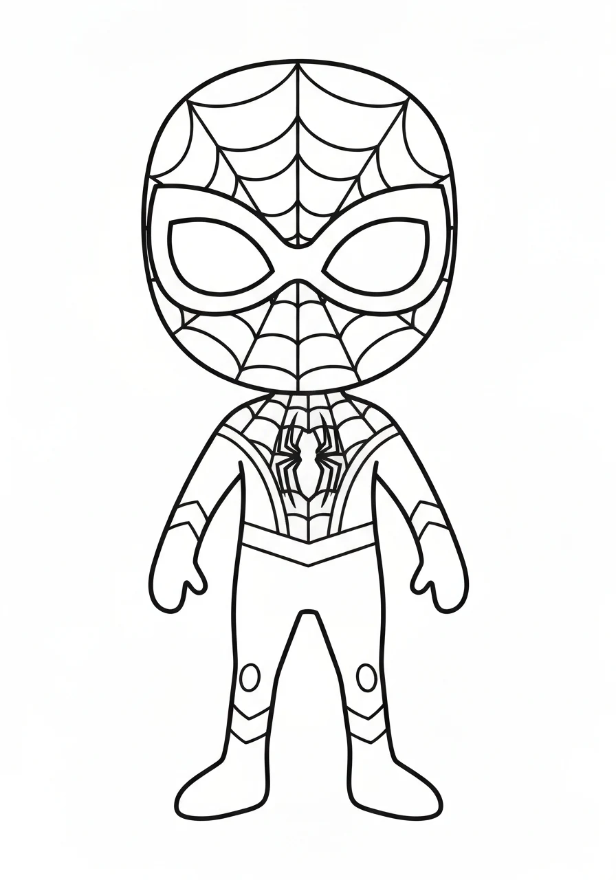Spider-Man zwisający na pajęczynie - kolorowanka dynamiczna do druku PDF - kolorowanka line-art do druku
