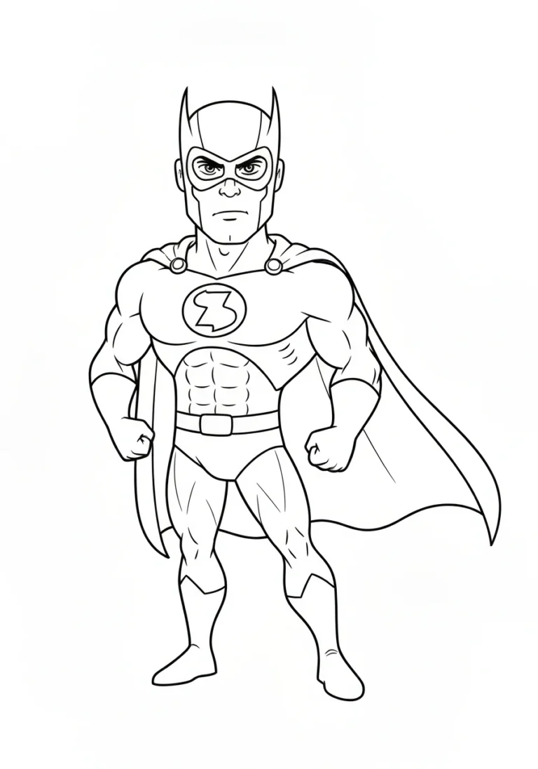 Superbohater w masce i pelerynie - kolorowanka do druku PDF - kolorowanka line-art do druku