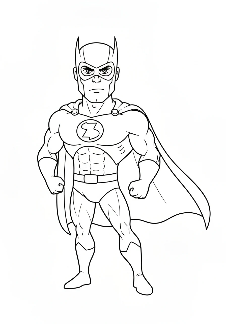 Superbohater w masce i pelerynie - kolorowanka do druku PDF - kolorowanka line-art do druku