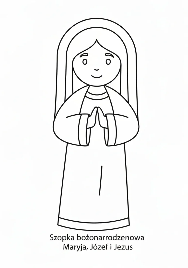 Szopka bożonarodzeniowa - Maryja, Józef i Jezus kolorowanka do druku - kolorowanka line-art do druku
