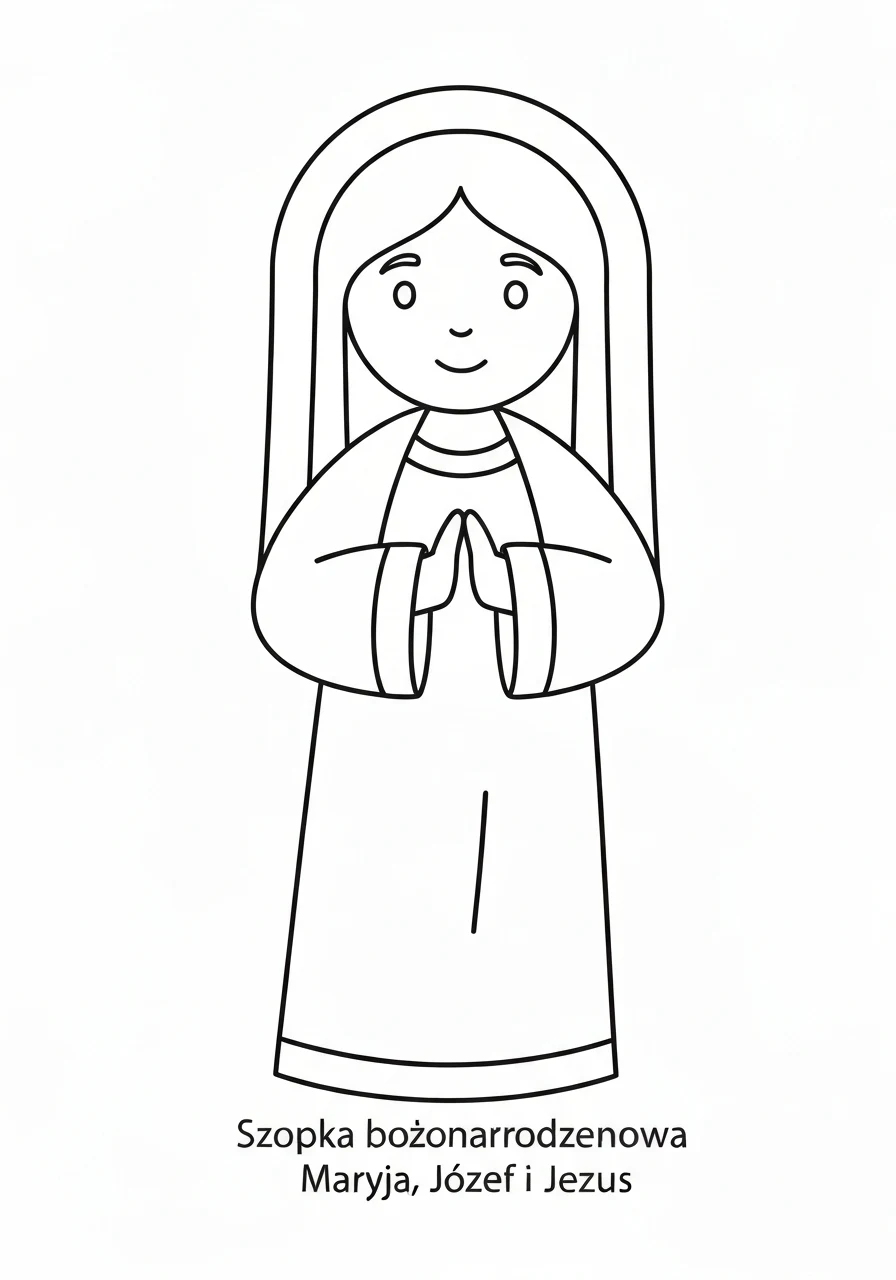 Szopka bożonarodzeniowa - Maryja, Józef i Jezus kolorowanka do druku - kolorowanka line-art do druku