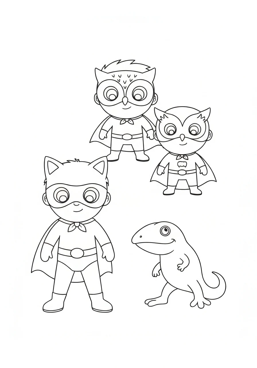 Trzej pidżamersi razem – kolorowanka grupowa PJ Masks do druku