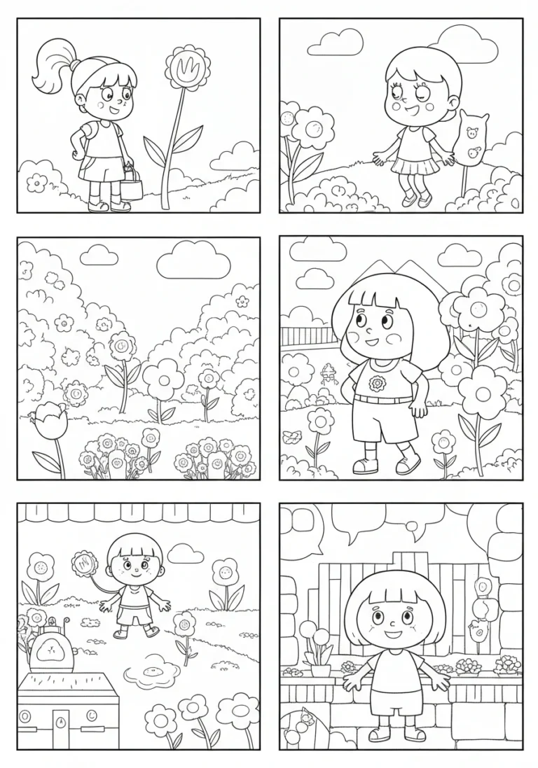 Wiosna z kwiatami - kolorowanka pora roku dla dzieci do druku - kolorowanka line-art do druku