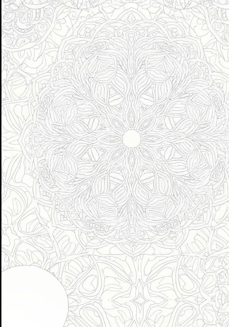 Wzór kalejdoskopowy - symetryczna abstrakcja do kolorowania dla dorosłych - kolorowanka line-art do druku