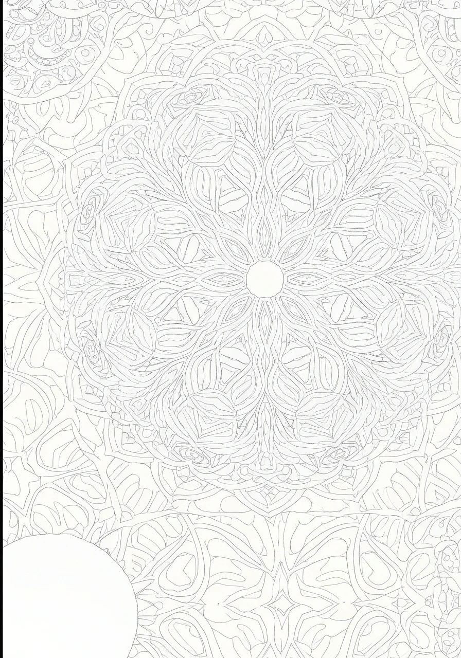 Wzór kalejdoskopowy - symetryczna abstrakcja do kolorowania dla dorosłych - kolorowanka line-art do druku