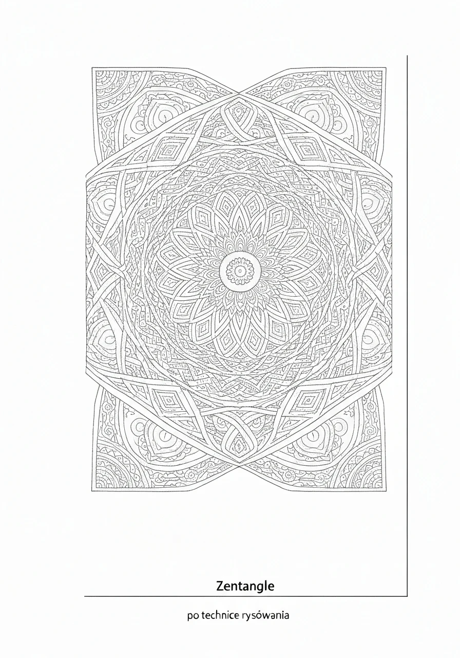 Zentangle - kompletny przewodnik po technice rysowania wzorów dla początkujących - kolorowanka line-art do druku
