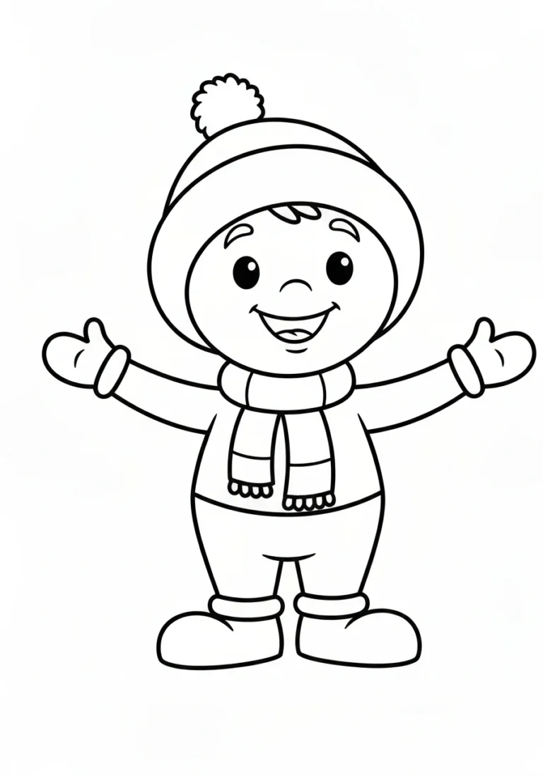 Zima z bałwanem - kolorowanka do nauki pór roku dla dzieci - kolorowanka line-art do druku