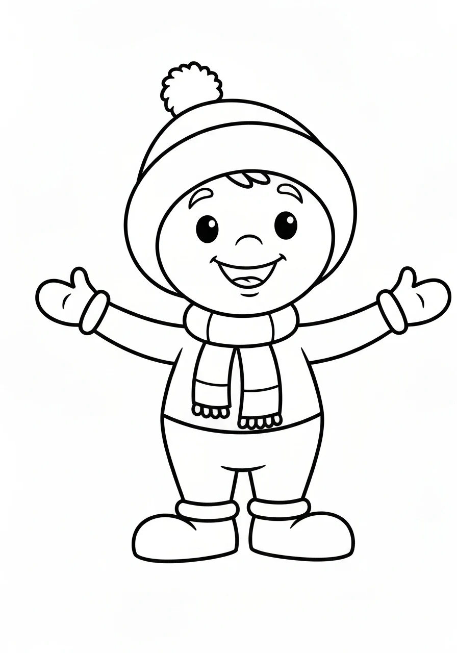 Zima z bałwanem - kolorowanka do nauki pór roku dla dzieci - kolorowanka line-art do druku
