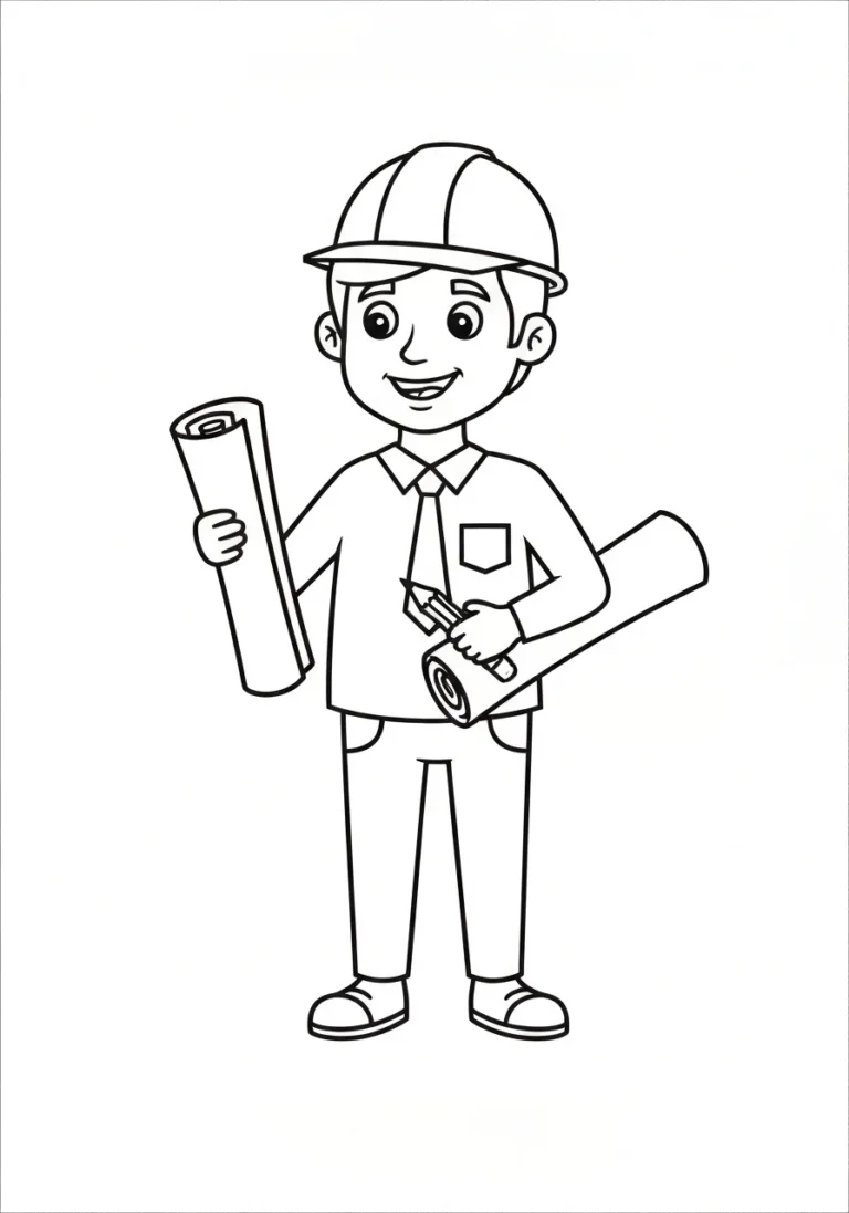 Architekt z planami - kolorowanka zawodowa - kolorowanka line-art do druku