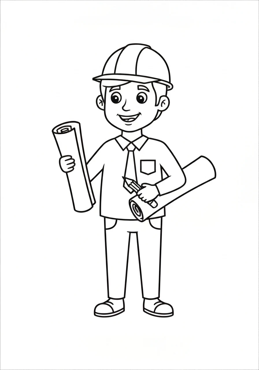 Architekt z planami - kolorowanka zawodowa - kolorowanka line-art do druku