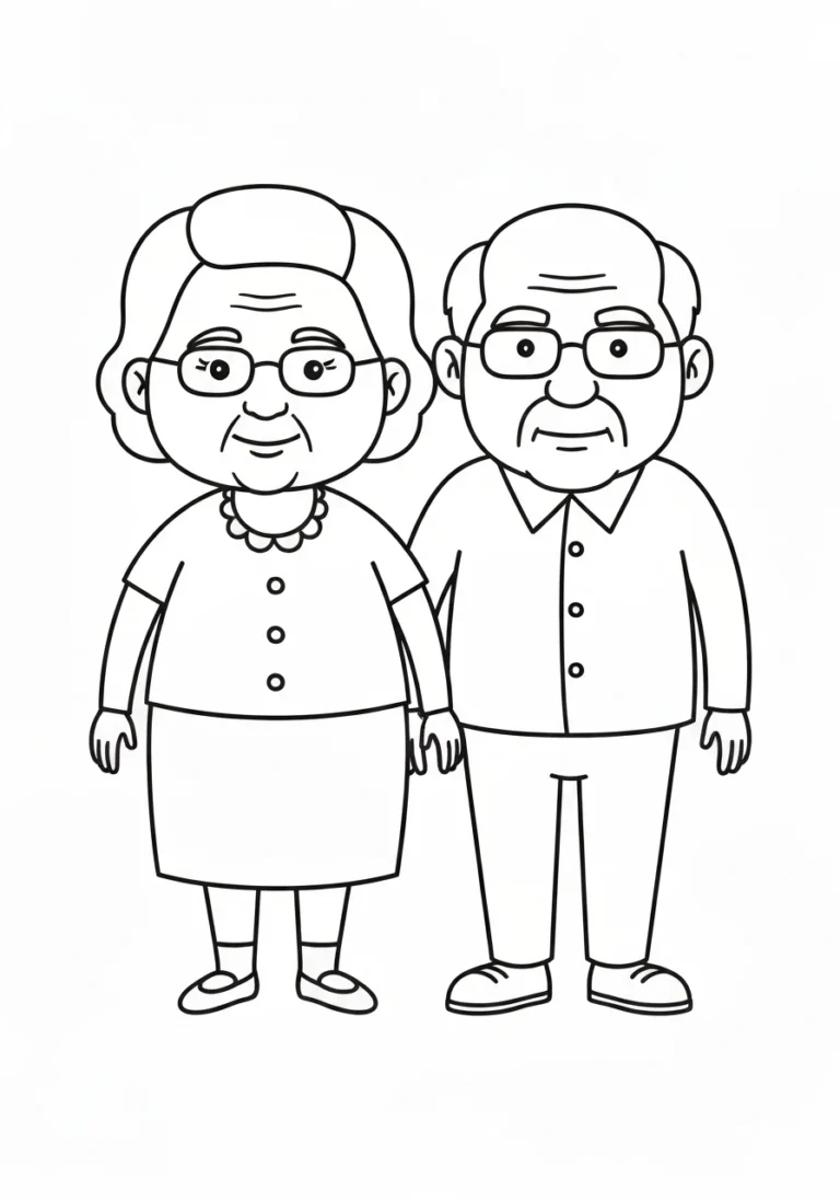 Babcia i dziadek razem - kolorowanka rodzina - kolorowanka line-art do druku