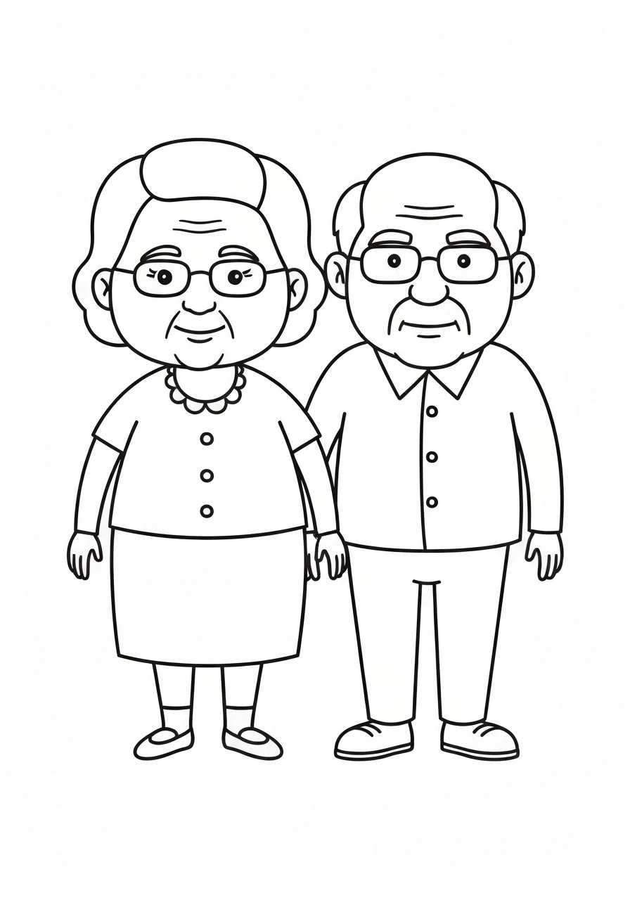 Babcia i dziadek razem - kolorowanka rodzina - kolorowanka line-art do druku