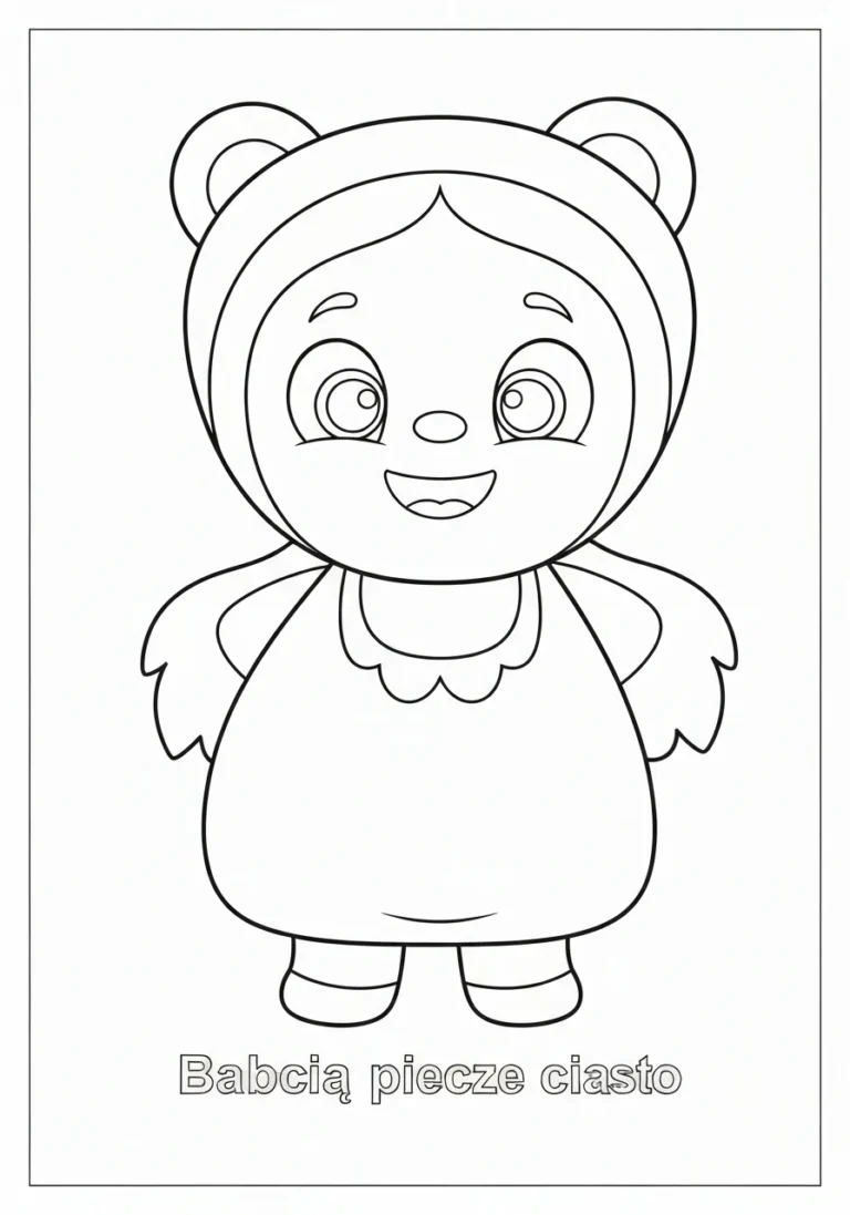 Babcia piecze ciasto - kolorowanka rodzinna - kolorowanka line-art do druku