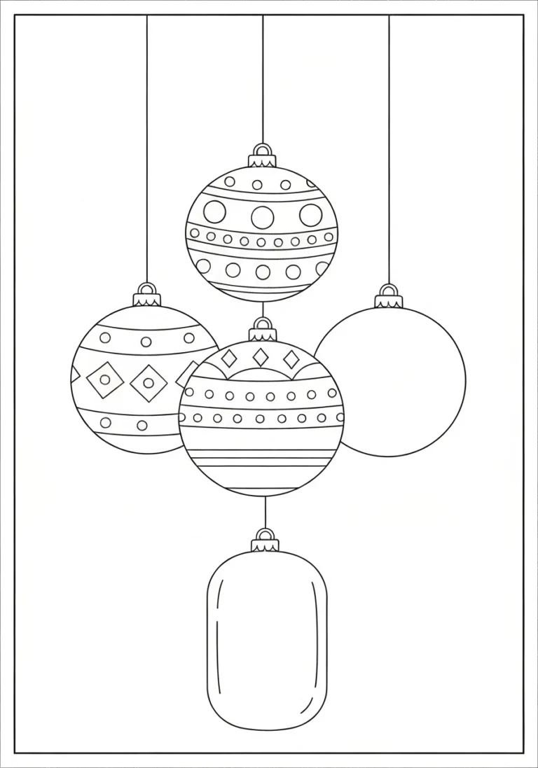 Bombki choinkowe ze wzorami - kolorowanka do druku - kolorowanka line-art do druku
