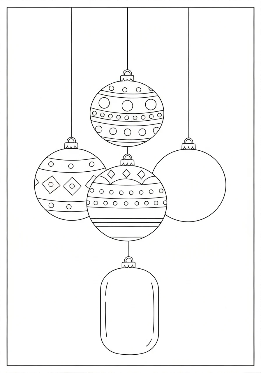 Bombki choinkowe ze wzorami - kolorowanka do druku - kolorowanka line-art do druku