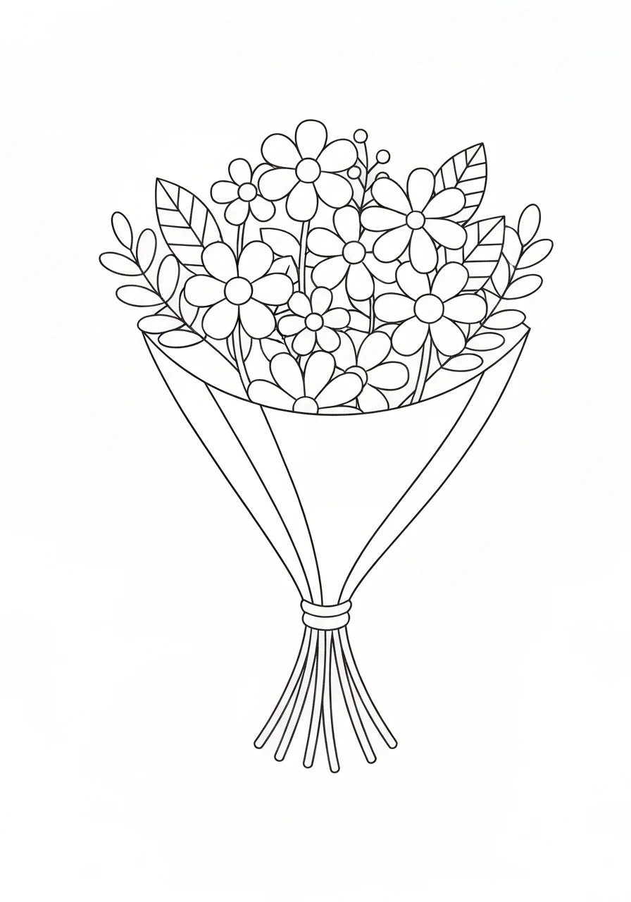 Bukiet kwiatów dla nauczyciela - kolorowanka - kolorowanka line-art do druku