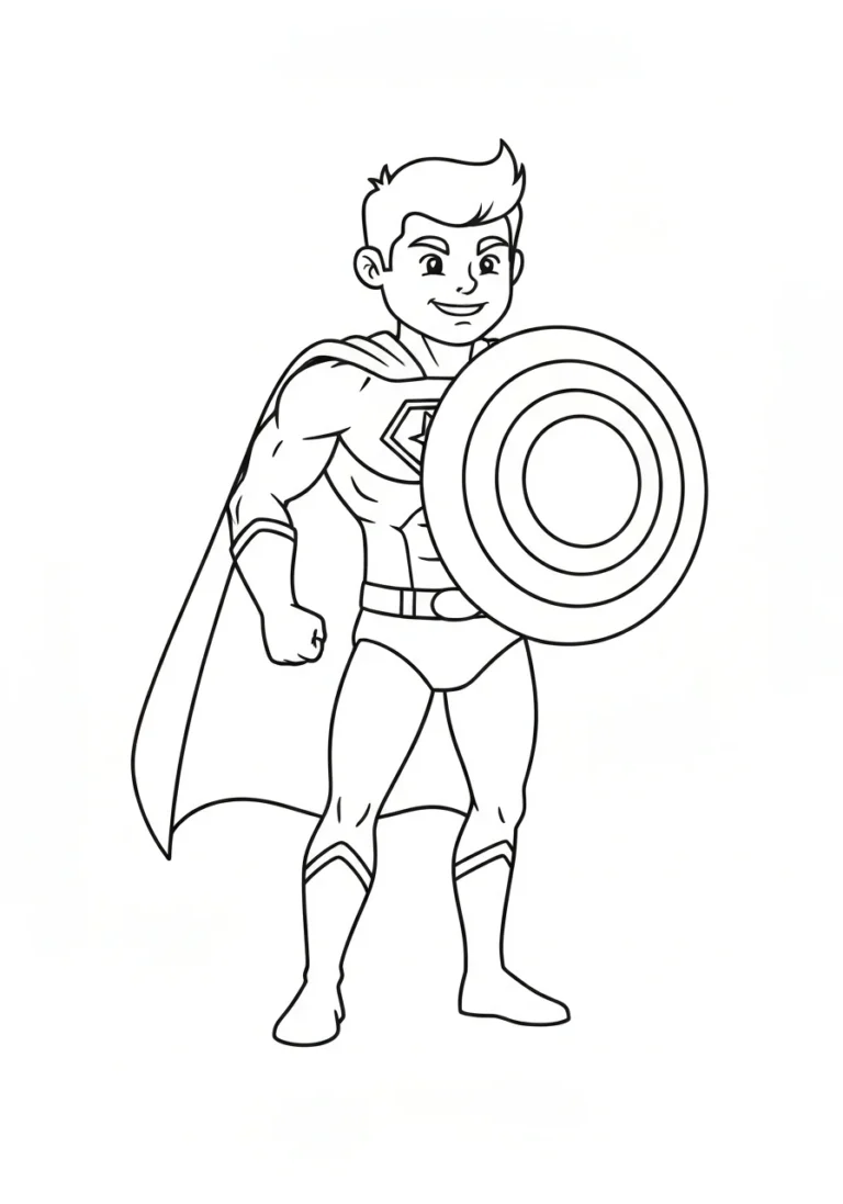 Captain America z tarczą - kolorowanka - kolorowanka line-art do druku