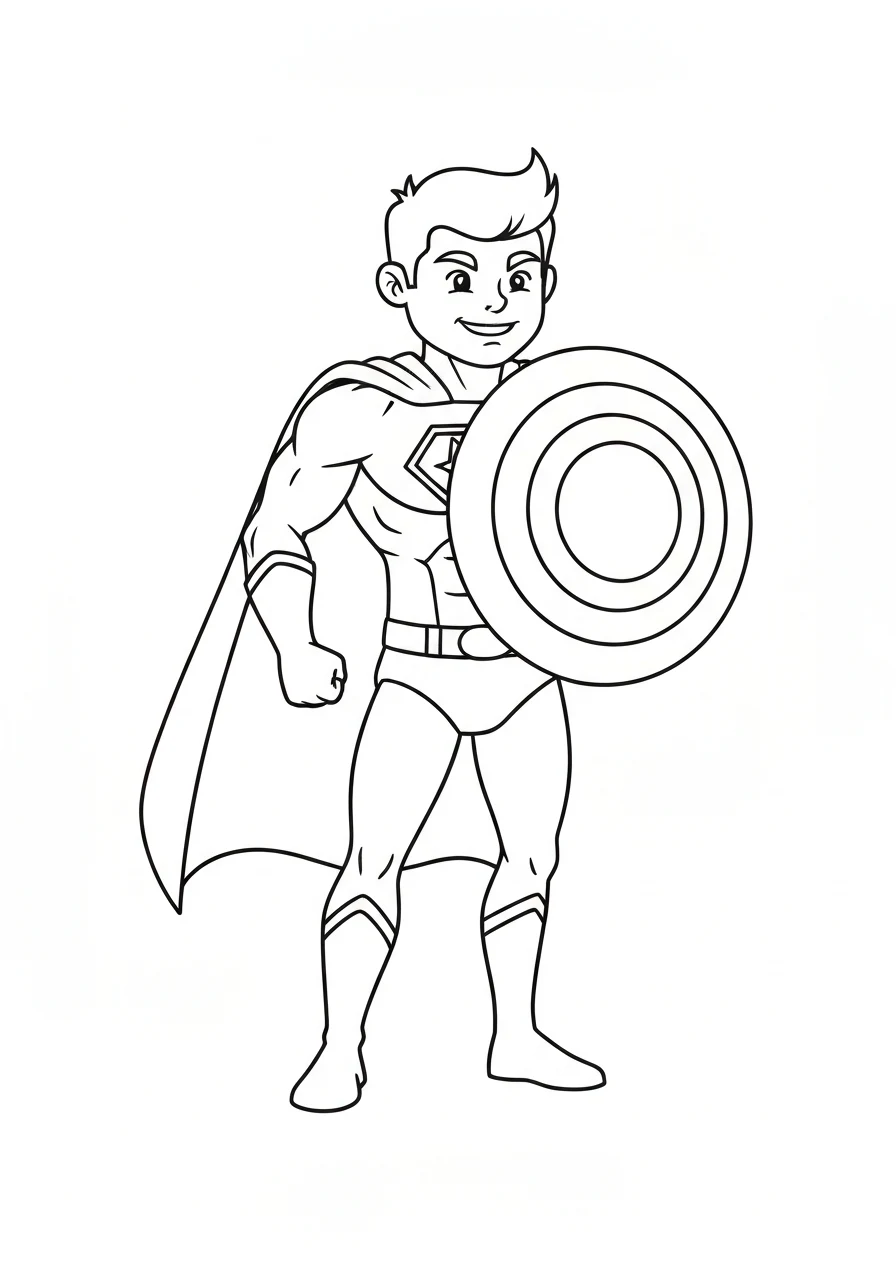 Captain America z tarczą - kolorowanka - kolorowanka line-art do druku