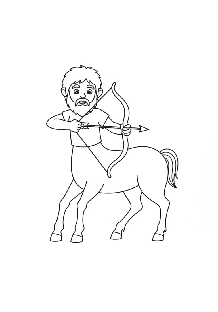 Centaur z łukiem - line-art mityczny - kolorowanka line-art do druku