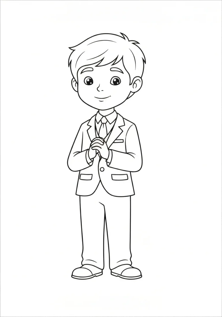 Chłopiec do Pierwszej Komunii - kolorowanka - kolorowanka line-art do druku