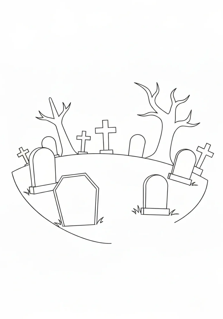 Cmentarz Halloween dla dzieci - kolorowanka - kolorowanka line-art do druku