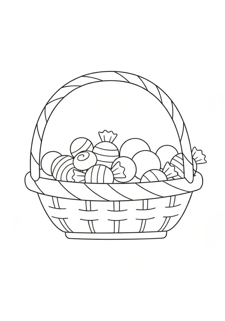 Cukierki Halloween w koszyczku - kolorowanka - kolorowanka line-art do druku