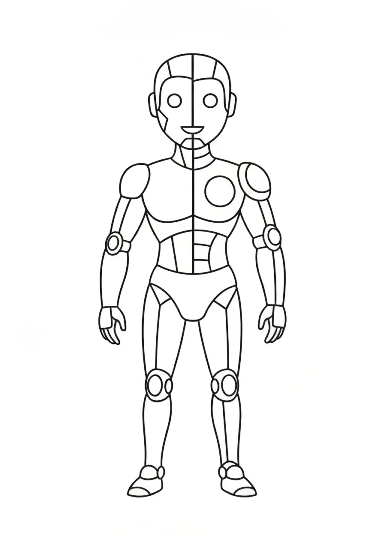 Cyborg pół człowiek pół maszyna - kolorowanka sci-fi - kolorowanka line-art do druku