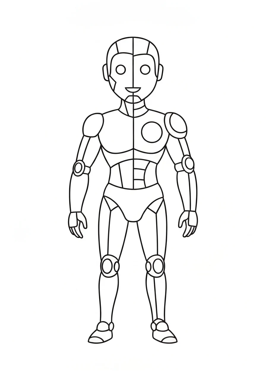 Cyborg pół człowiek pół maszyna - kolorowanka sci-fi - kolorowanka line-art do druku