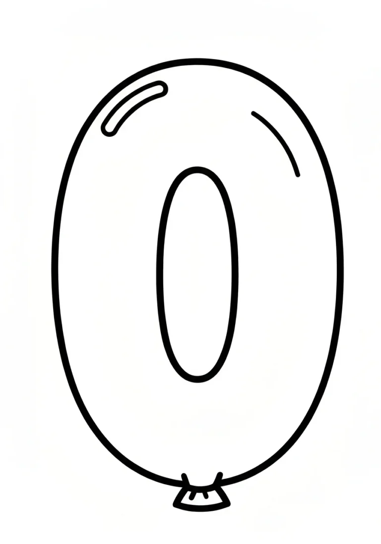 Cyfra 0 z zerem balonów - kolorowanka liczba - kolorowanka line-art do druku