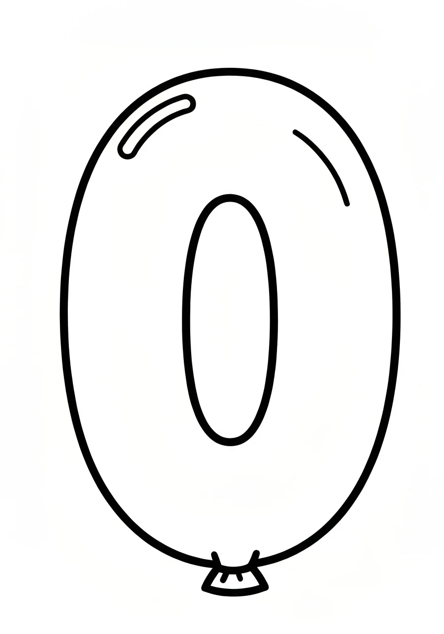 Cyfra 0 z zerem balonów - kolorowanka liczba - kolorowanka line-art do druku