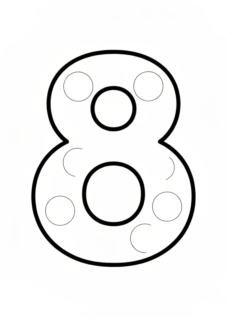 Cyfra 8 z ośmioma piłkami - kolorowanka matematyczna - kolorowanka line-art do druku