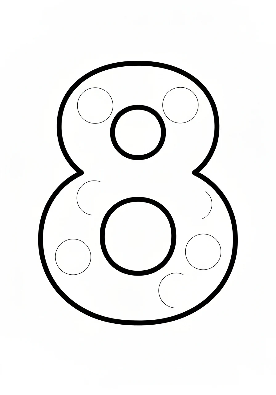 Cyfra 8 z ośmioma piłkami - kolorowanka matematyczna - kolorowanka line-art do druku