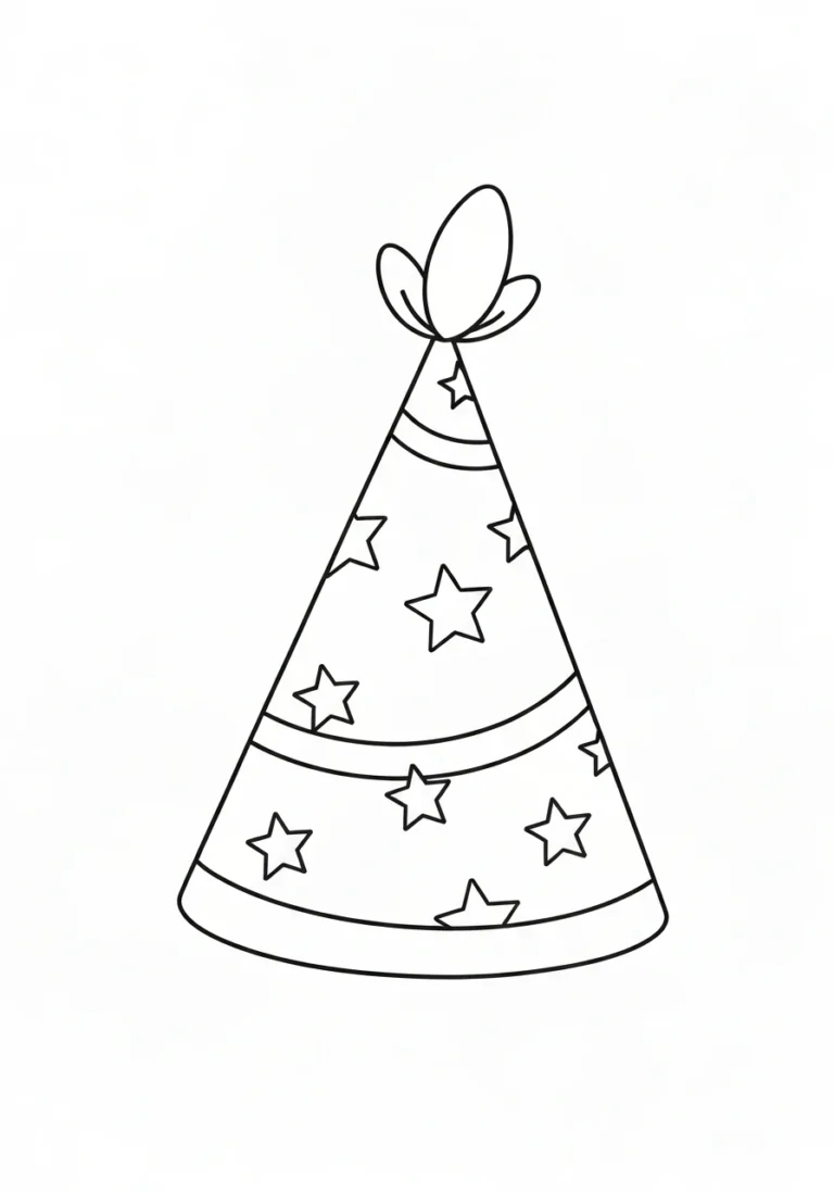 Czapeczka urodzinowa z gwiazdkami - kolorowanka - kolorowanka line-art do druku