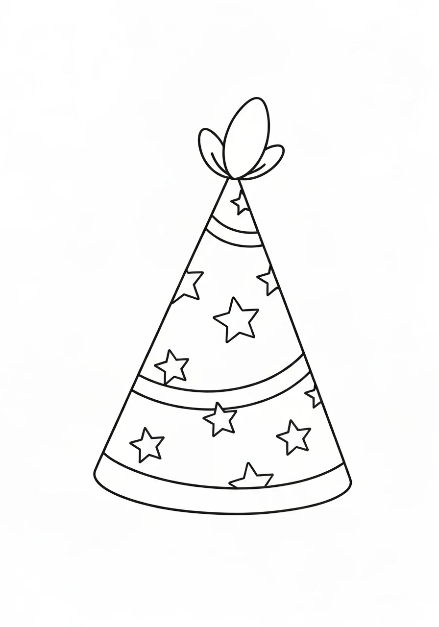 Czapeczka urodzinowa z gwiazdkami - kolorowanka - kolorowanka line-art do druku