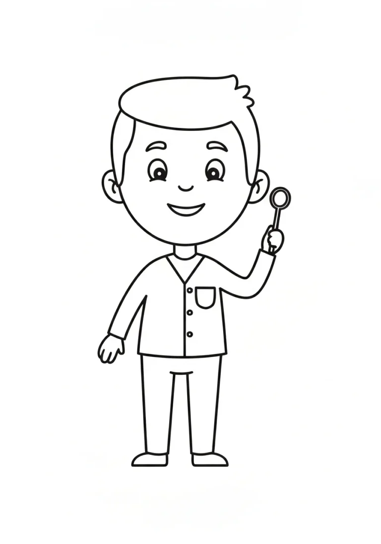 Dentysta z lusterkiem - kolorowanka zawodowa - kolorowanka line-art do druku