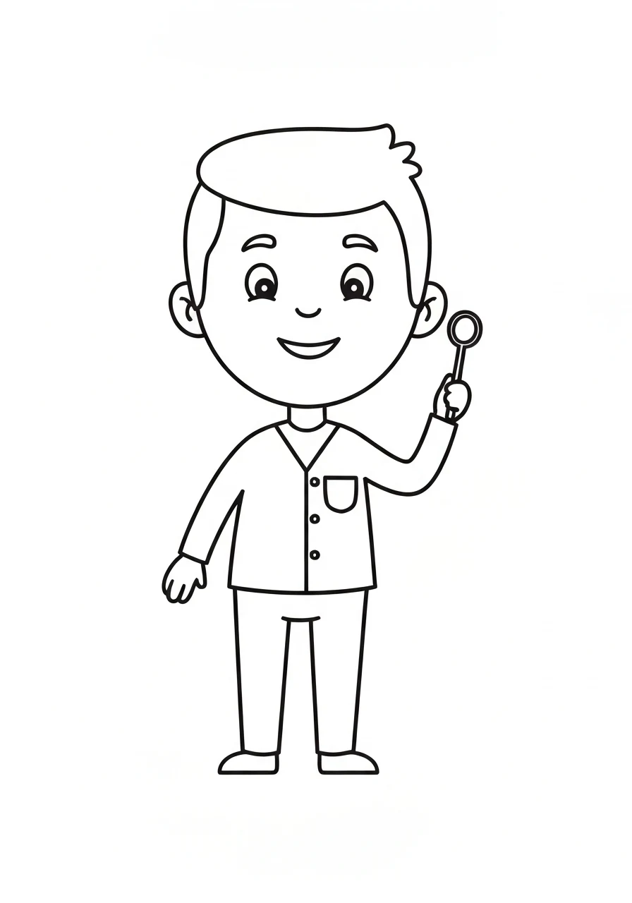 Dentysta z lusterkiem - kolorowanka zawodowa - kolorowanka line-art do druku