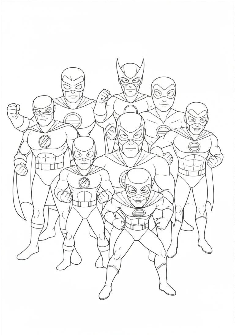 Drużyna superbohaterów - kolorowanka grupowa - kolorowanka line-art do druku