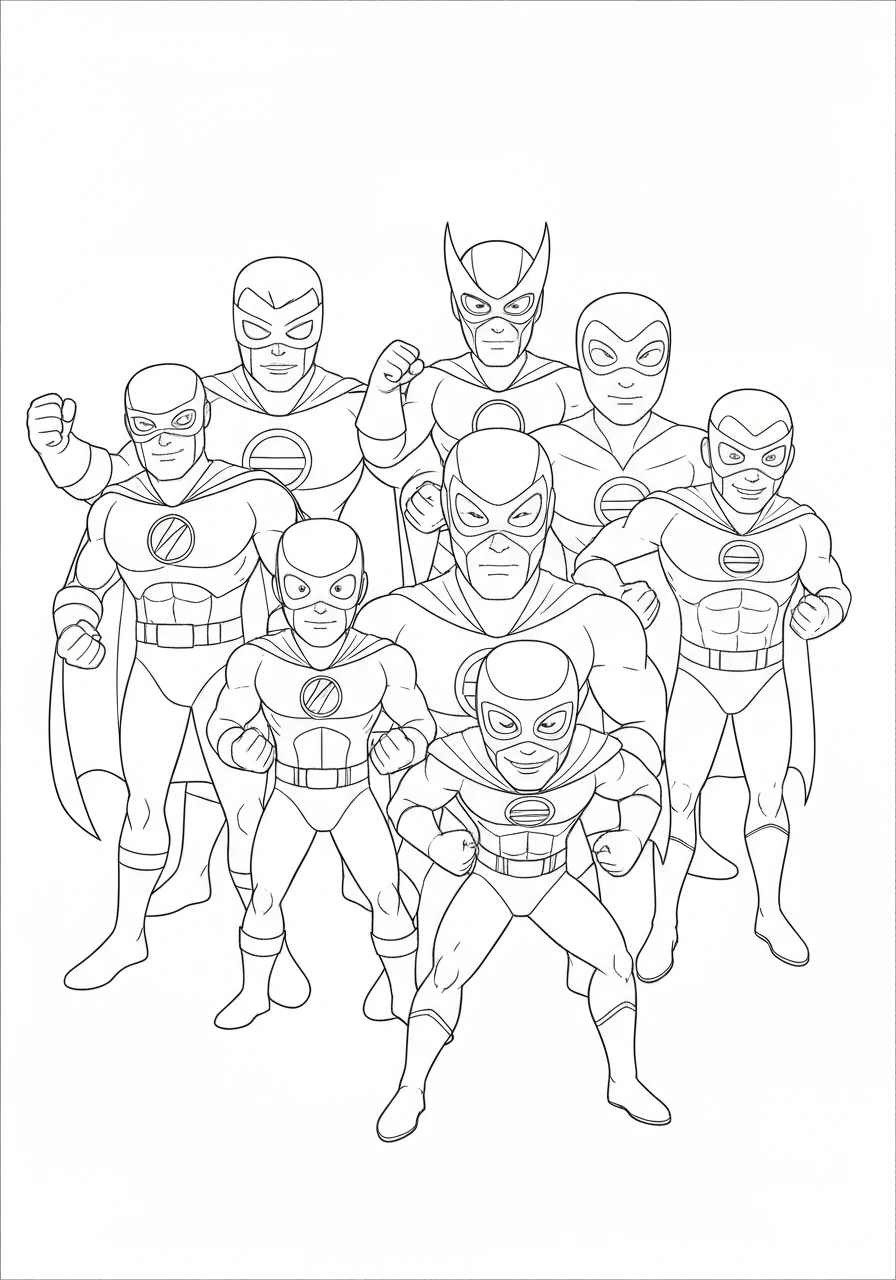 Drużyna superbohaterów - kolorowanka grupowa - kolorowanka line-art do druku