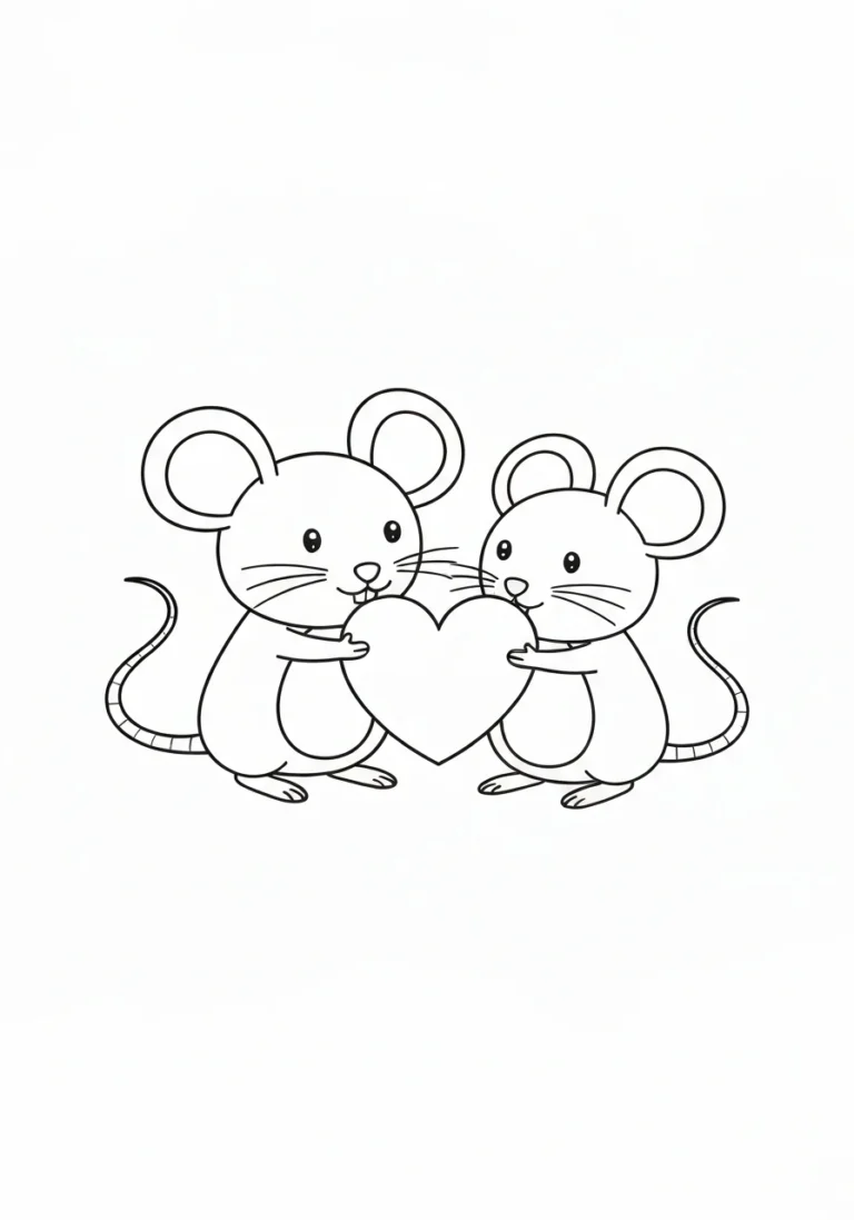 Dwie myszki z serduszkiem - kolorowanka walentynki - kolorowanka line-art do druku