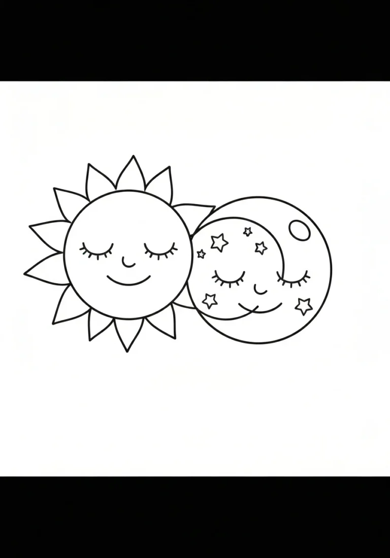 Dzień vs noc - kolorowanka przeciwieństwa - kolorowanka line-art do druku