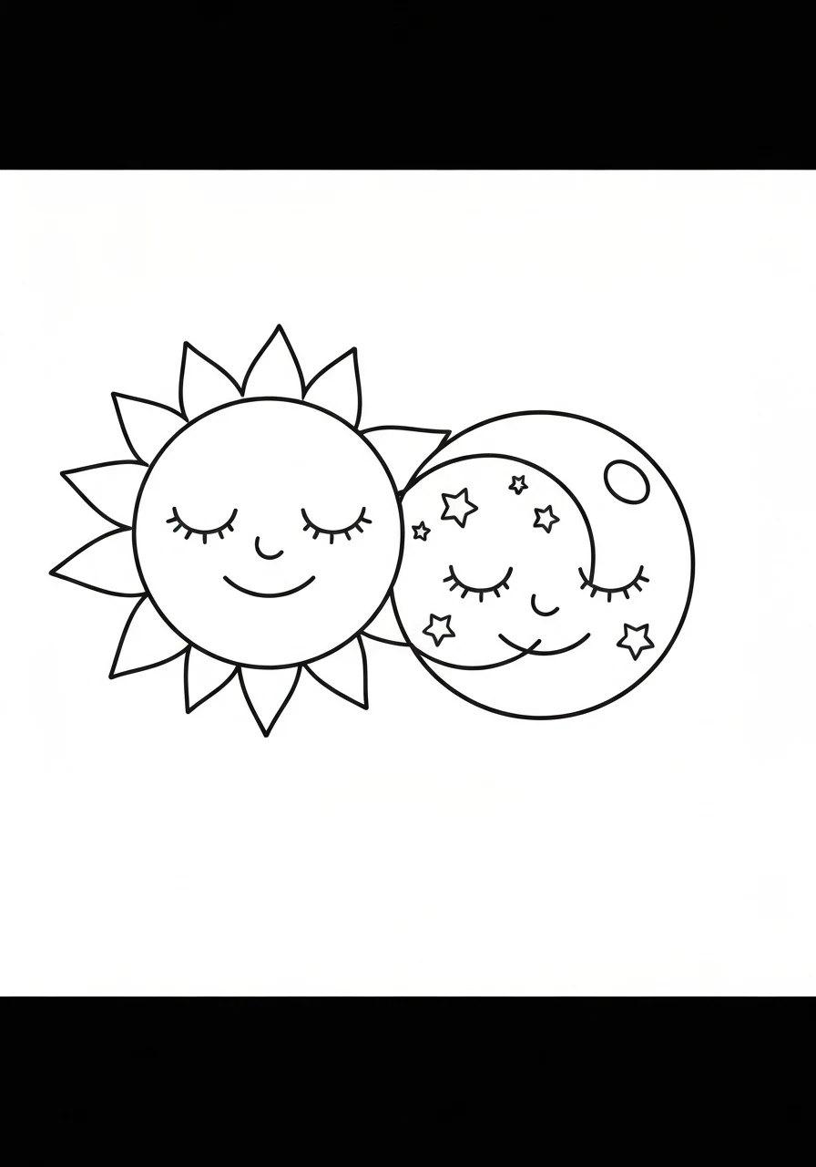 Dzień vs noc - kolorowanka przeciwieństwa - kolorowanka line-art do druku