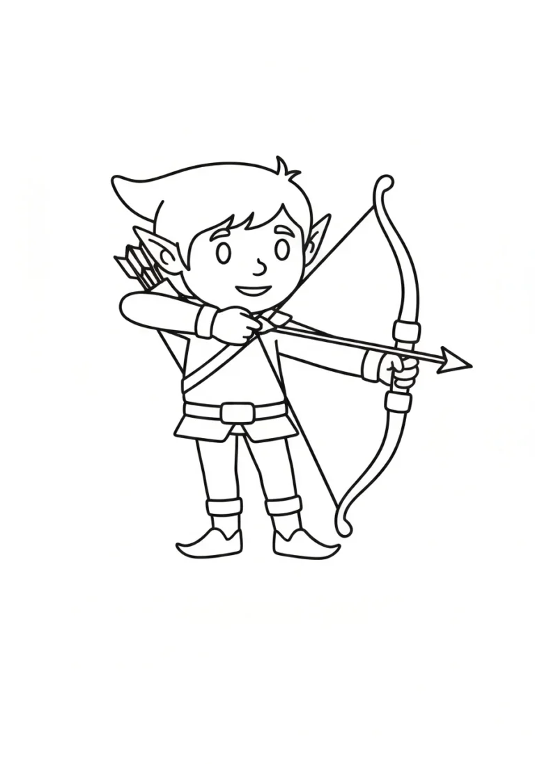 Elf leśny z łukiem - kolorowanka fantasy - kolorowanka line-art do druku