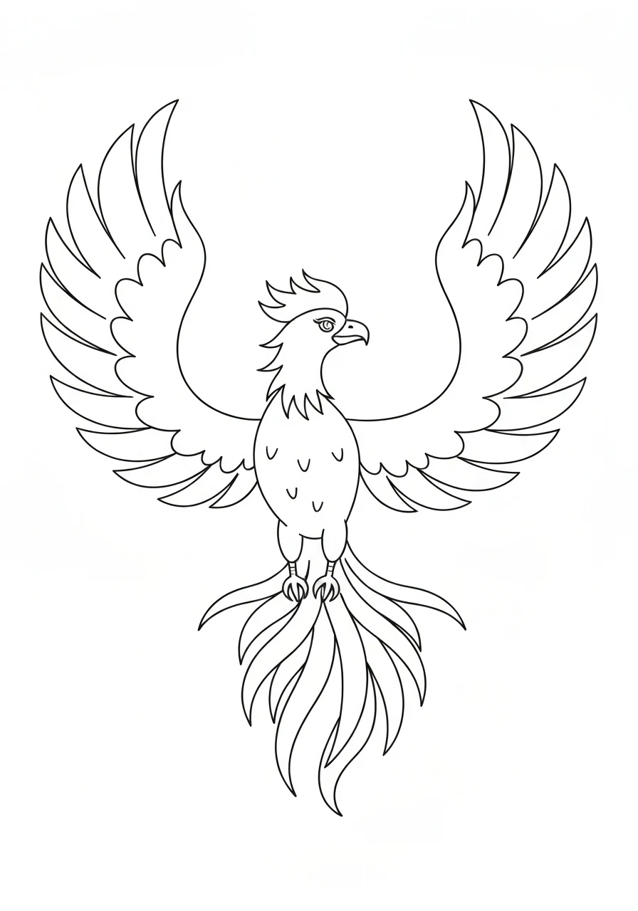Feniks z płomieniami - kolorowanka mityczna - kolorowanka line-art do druku