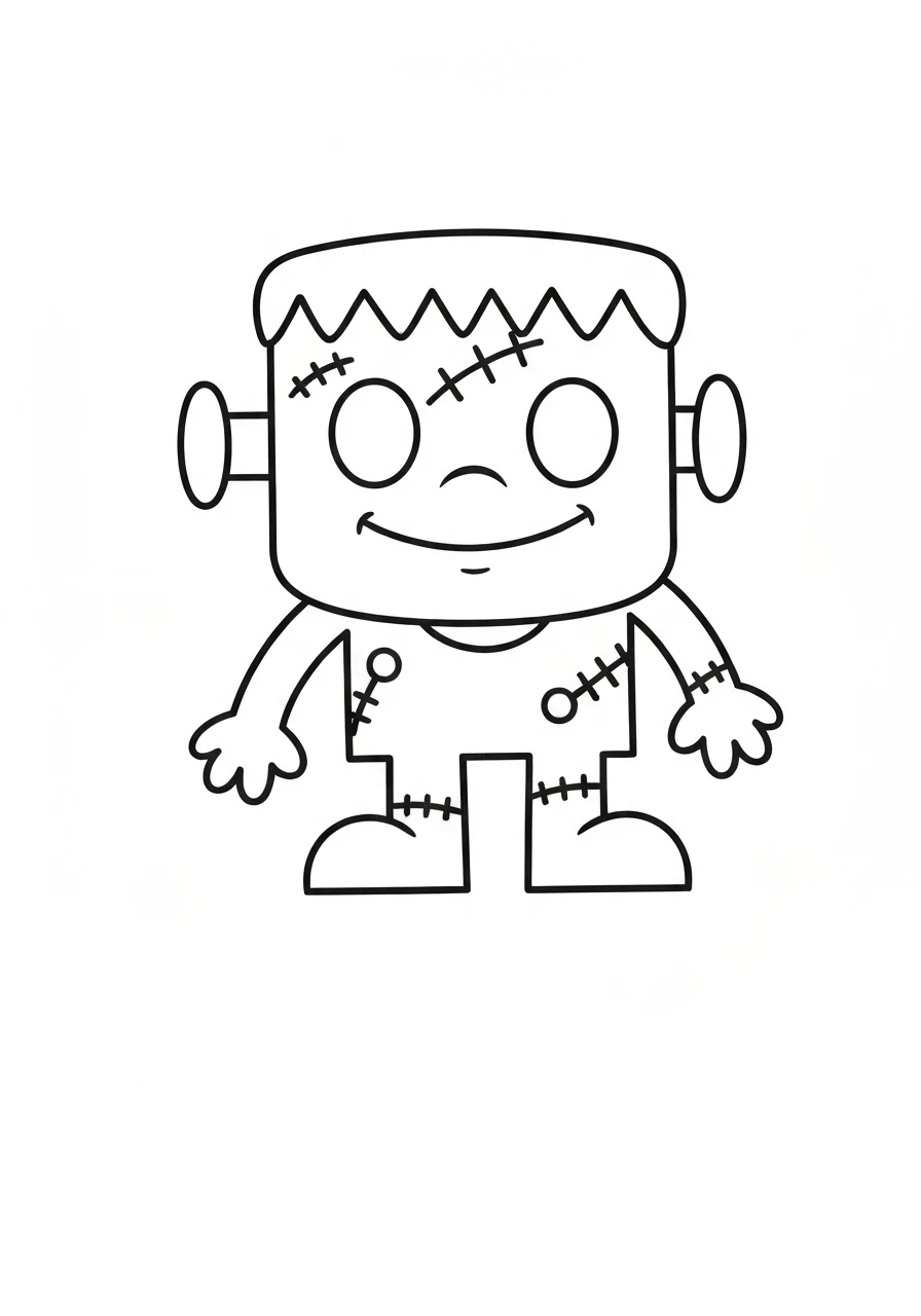 Frankenstein dla dzieci - kolorowanka Halloween - kolorowanka line-art do druku