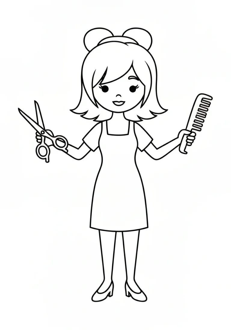 Fryzjer z nożyczkami - kolorowanka zawód - kolorowanka line-art do druku