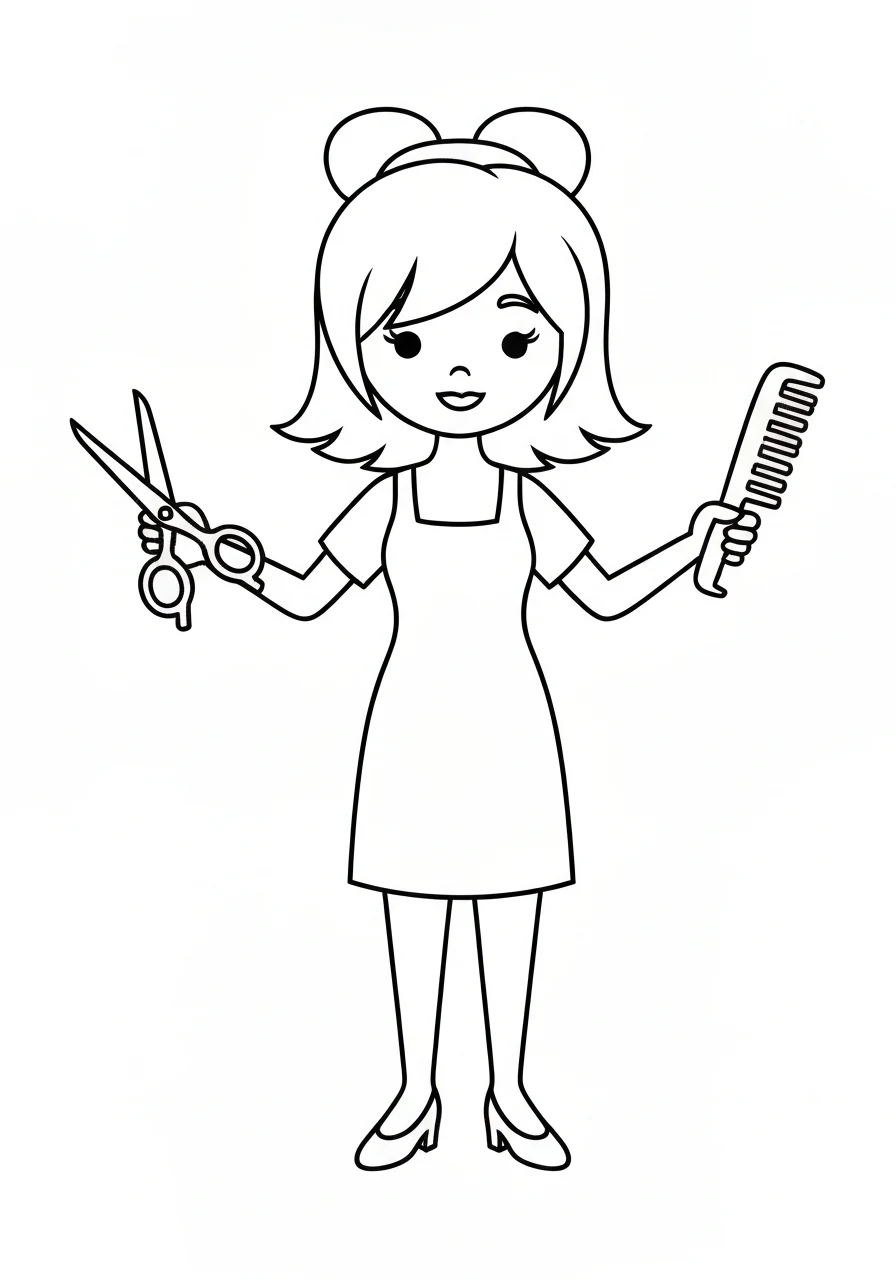 Fryzjer z nożyczkami - kolorowanka zawód - kolorowanka line-art do druku