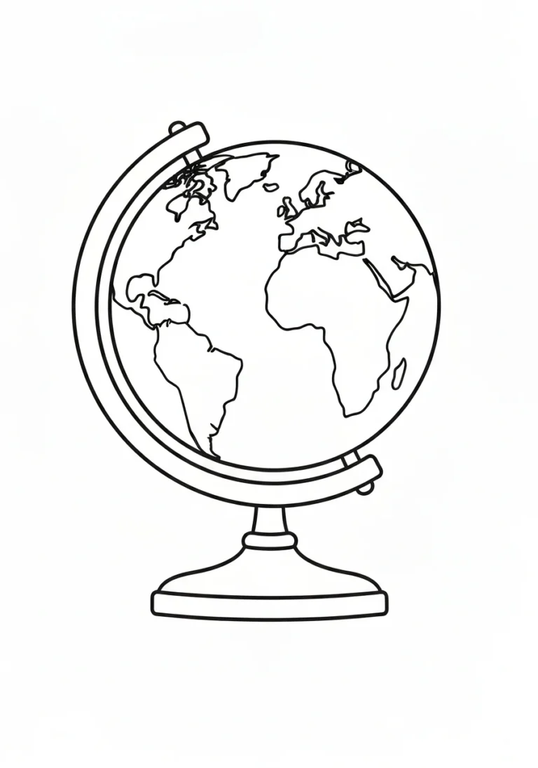 Globus geograficzny - kolorowanka szkolna - kolorowanka line-art do druku