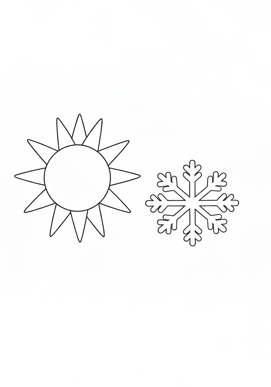 Gorący vs zimny - kolorowanka przeciwieństwa - kolorowanka line-art do druku