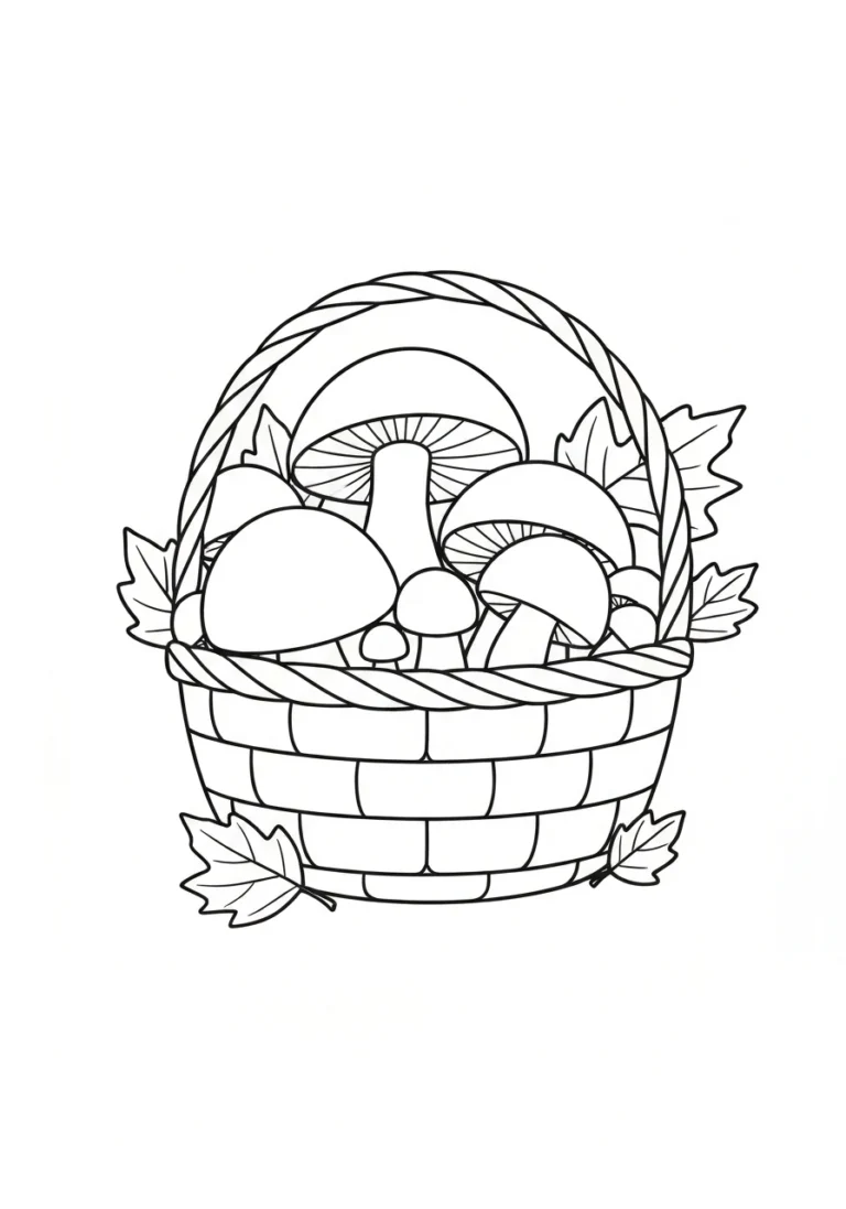 Grzybobranie - kolorowanka jesienna - kolorowanka line-art do druku