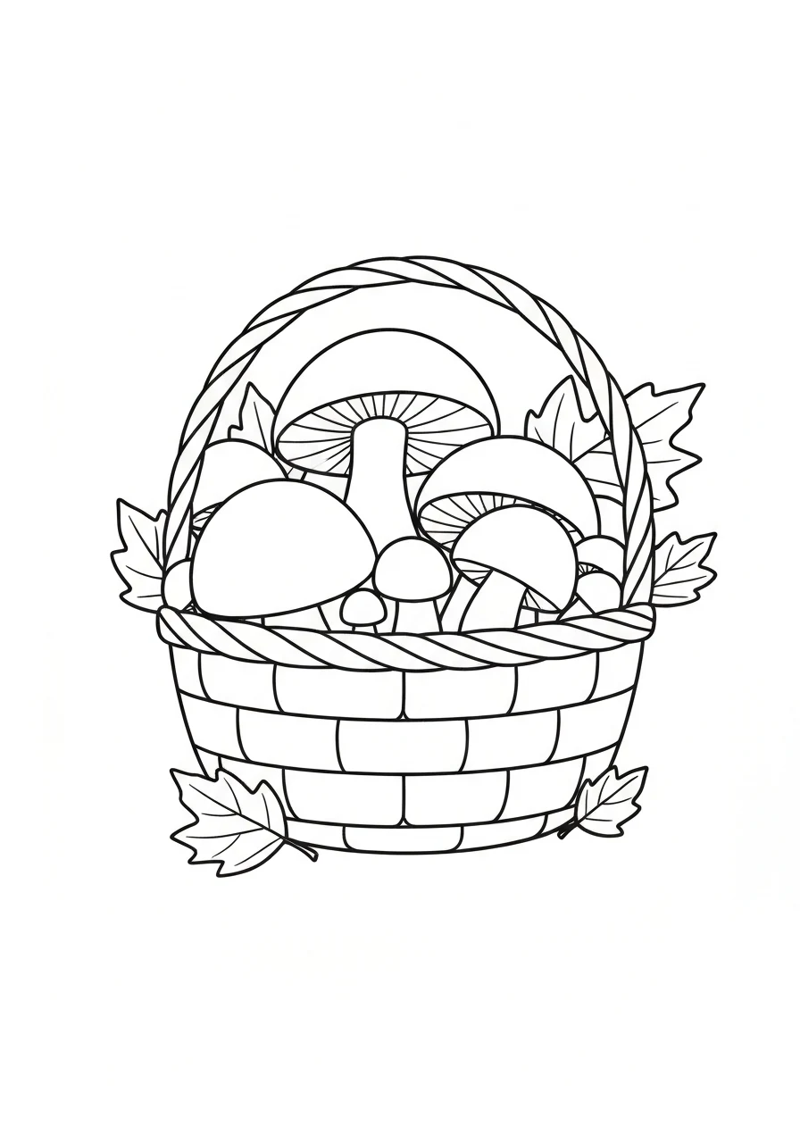 Grzybobranie - kolorowanka jesienna - kolorowanka line-art do druku
